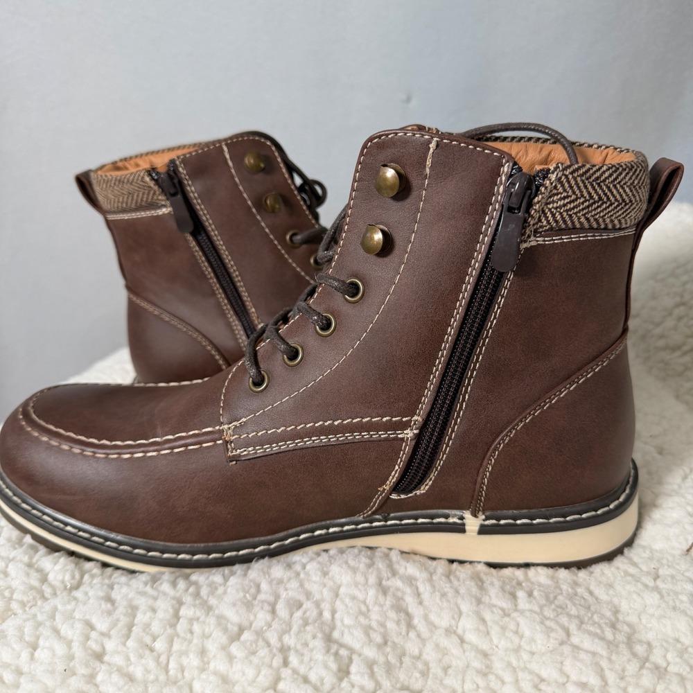 NWOT Bruno Marc Boots Men's 10 Brown Faux Fur Lined Side Zip Combat Preppy